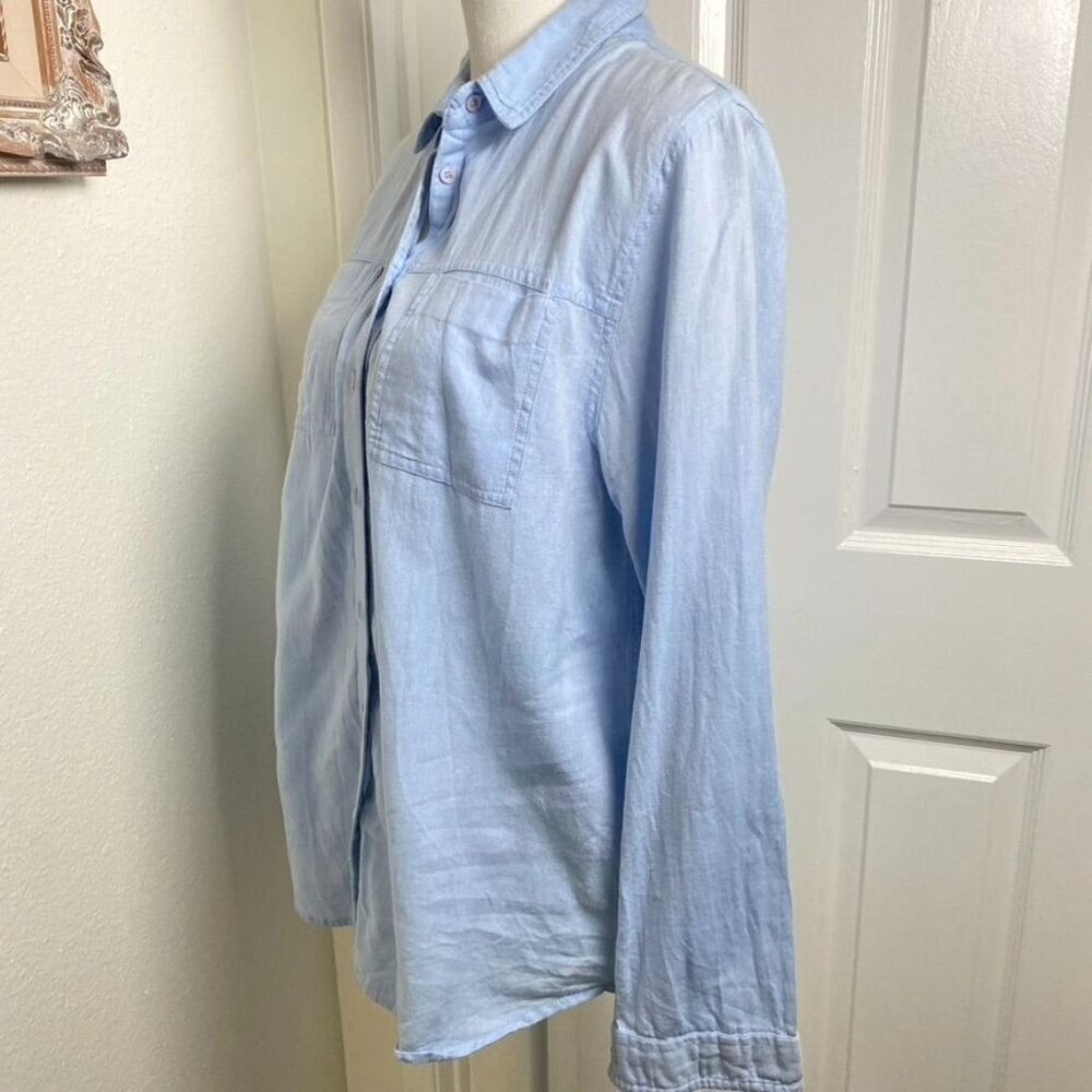 Topshop Chambray Button Down Cotton Blouse Size 8 Casual Layering - Picture 2 of 9